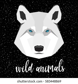 Wolf portrait and handwritten lettering isolated on black. Handmade wild animal quote and hand drawn wolf head for design t-shirt, card, invitation, brochures, book, scrapbook, album etc
