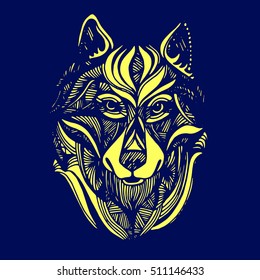 Wolf portrait. Vector abstract polygonal geometric illustration. Wolf head mascot.