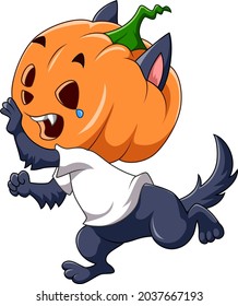 The wolf with the pumpkin head is running of illustration