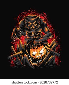 Wolf and pumpkin Illustration  Illustration. suitable for t shirt, print, and merchandise products
