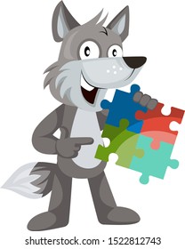Lobo con rompecabezas, ilustración, vector sobre fondo blanco.