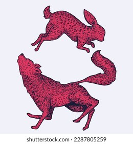 wolf and rabbit drawing pen.