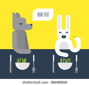 Wolf and Rabbit having dinner