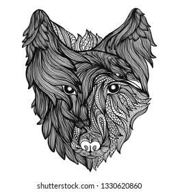 Wolf and raven vector art illustration. Ideal for tattoos, prints and posters.