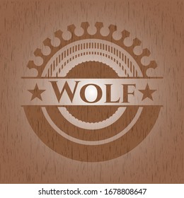 Emblema de madera realista Wolf. Ilustración vectorial.