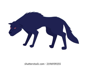 Wolf with red eyes semi flat color vector character. Editable figure. Full body animal on white. Evil creature simple cartoon style illustration for web graphic design and animation