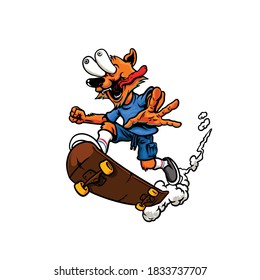 wolf rides the sketbord illustration