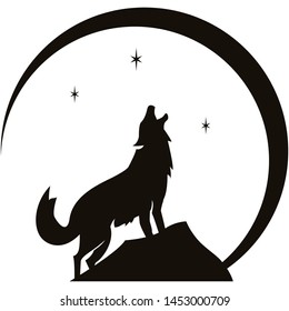 Wolf roar in mountain shihoutte
