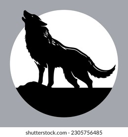 WOLF ROARING SILHOUETTE VECTOR LOGO