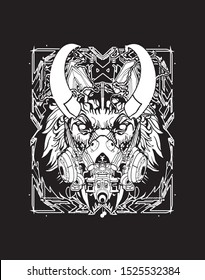 wolf robot cybernetic black and white with sacred geometry background 