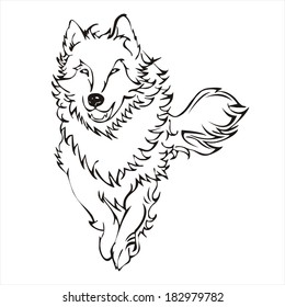 wolf running tattoo vector