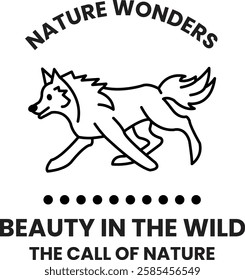 A wolf running in the wild with the words in the style of sign illustrations