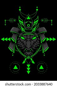 Wolf Samurai Illustration with Sacred Geometry