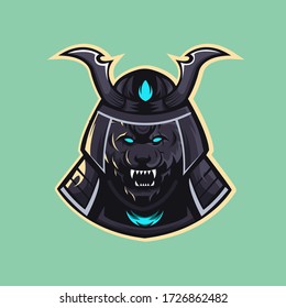 Wolf Samurai Krieger-Logo-Design-Vektor mit modernen Illustrationskonzept Stil für Abzeichen, Emblem und T-Shirt-Druck. Angry Wolf Samurai Illustration für Sport und e-sport Team.