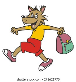 wolf and school bag, vector illustration