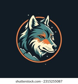 Wolf shape mascot logo for outdoor adventure company. modern flat color