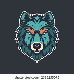 Wolf shape mascot logo for outdoor adventure company. modern flat color