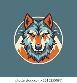Wolf shape mascot logo for outdoor adventure company. modern flat color