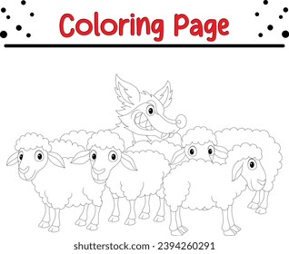 wolf with sheep flock coloring page