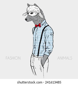 wolf in a sheep mask, hand drawn design