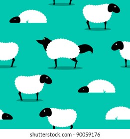 Wolf In Sheeps Clothing seamless Background, wolf dressed in sheep fleece hiding out in the flock