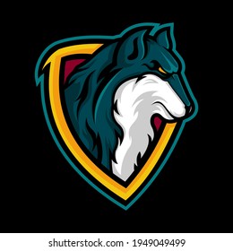 wolf with shield illustration vector