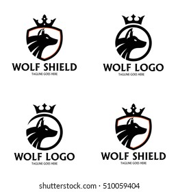 Wolf shield logo design template ,Wolf logo design concept ,Vector illustration