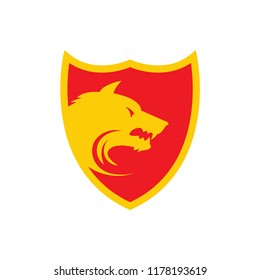 wolf in the shield logo icon design template vector