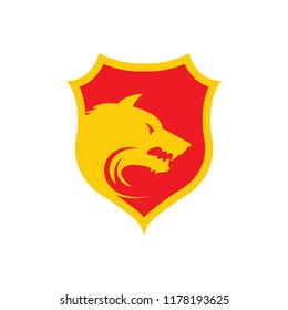 wolf in the shield logo icon design template vector