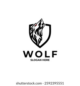 wolf and shield logo vector design