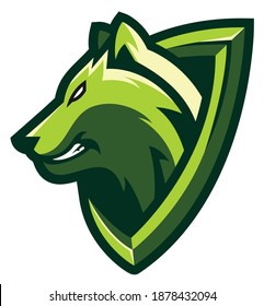 Wolf and shield mascot logo design.