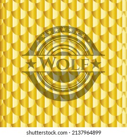 Wolf shiny golden emblem. Scales pattern. Vector Illustration. Detailed. 