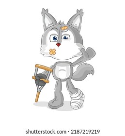 the wolf sick with limping stick. cartoon mascot vector