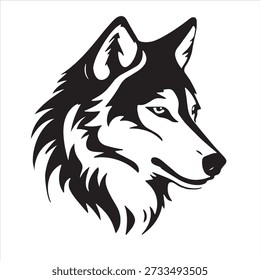 Ícone de face lateral de lobo em preto e branco