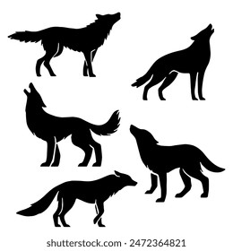 Wolf Silhouette: Canine Predator, Wildlife Symbol, Flat Vector Illustration