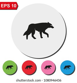 Wolf silhouette flat round colorful vector icon.
