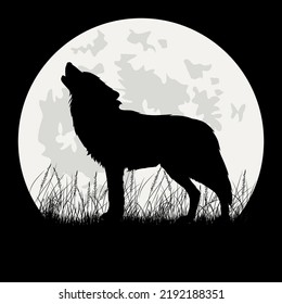 Wolf silhouette hand drawing, wild animal realistic drawing, vector illustration