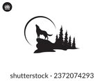 Wolf Silhouette Howling in the Moon