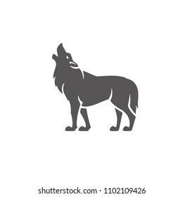 Wolf silhouette isolated on white background vector illustration. Standing wolf vector graphic emblem.