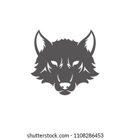 Wolf silhouette isolated on white background vector illustration. Wolf head vector graphic emblem.