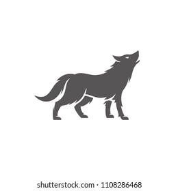 Wolf silhouette isolated on white background vector illustration. Standing wolf vector graphic emblem.