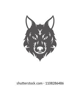 Wolf silhouette isolated on white background vector illustration. Wolf head vector graphic emblem.