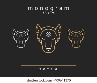 Wolf Silhouette in linear style. Wolf Elegant emblem design illustration. Wolf icon / logo
