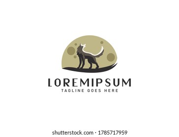 wolf silhouette logo design inspiration with a moon background