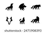 Wolf silhouette logo icon. Howling predator sign. Wild canine animal symbol design illustration
