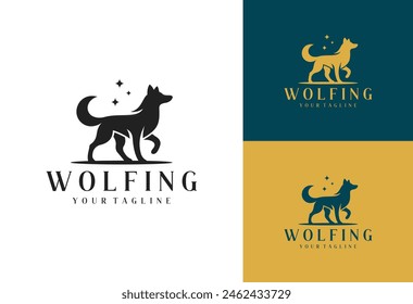 Wolf silhouette logo icon. Howling predator sign. Wild canine animal symbol. Vector illustration.