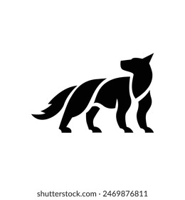 Wolf silhouette logo icon. Howling predator sign. Wild canine animal symbol design illustration