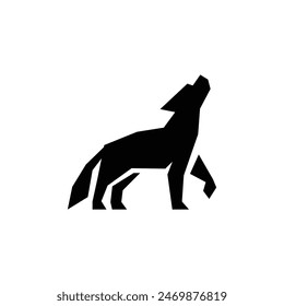 Icono de logotipo de silueta de lobo. Signo del depredador aullando. Ilustración de diseño de símbolo animal canino salvaje