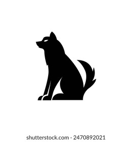 Wolf silhouette logo icon. Howling predator sign. Wild canine animal symbol design illustration