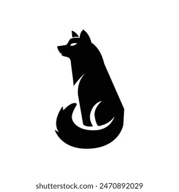 Wolf silhouette logo icon. Howling predator sign. Wild canine animal symbol design illustration